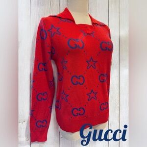 Gucci GG Stars Polo Knitwear in Wool 18” PTP & 22.5” Long. EUC